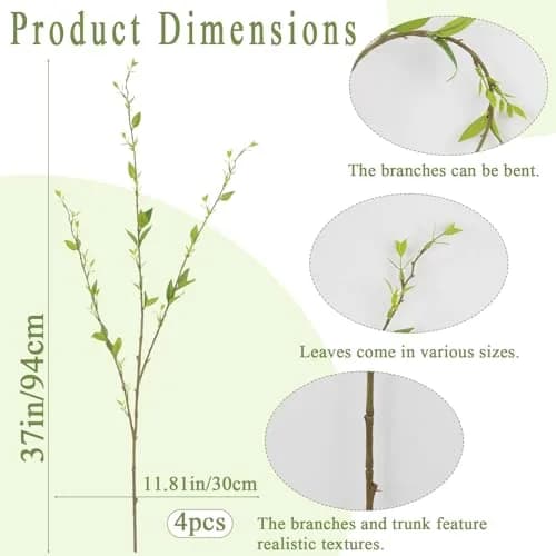 ACRYCS Artificial Branches with Leaves Green 37" (94cm) Faux Greenery Stems, Pack of 4 | Realistic Silk Foliage for Tall Vases thumbnail 2