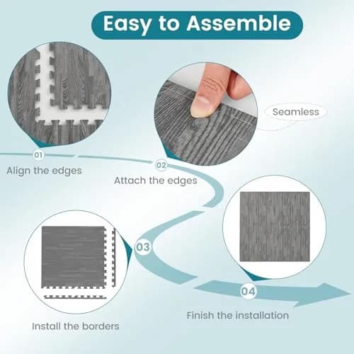 HAPPYGRILL Interlocking Wood Grain EVA Foam Floor Tiles | 25 PCS, 100 Sq. Ft, Anti-Slip, 0.4" Thick thumbnail 5