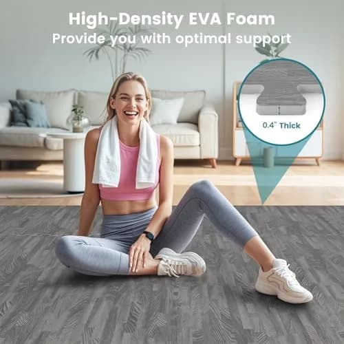 HAPPYGRILL Interlocking Wood Grain EVA Foam Floor Tiles | 25 PCS, 100 Sq. Ft, Anti-Slip, 0.4" Thick thumbnail 3