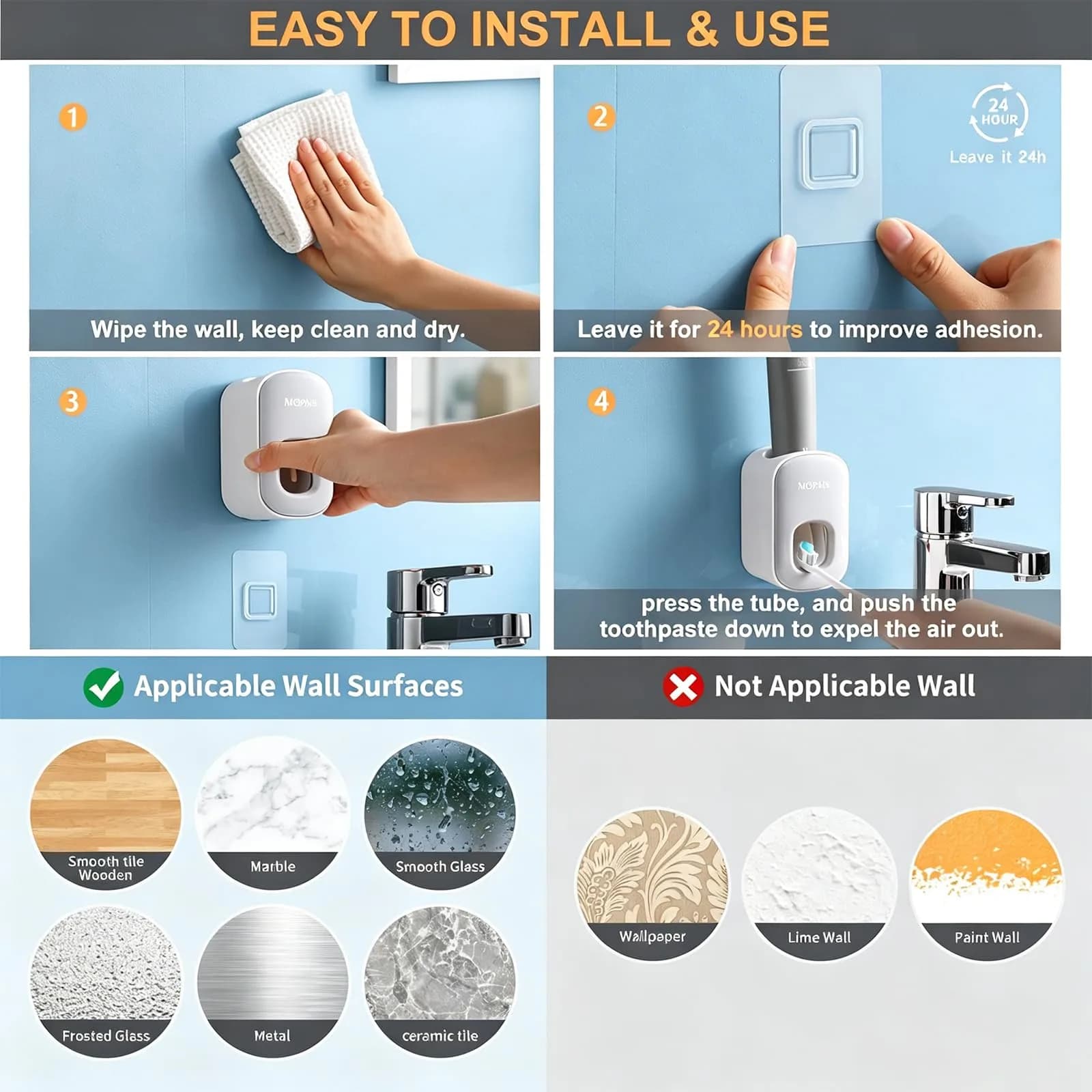 MOPMS Automatic Toothpaste Dispenser Light Grey 1Pc | Hands-Free Squeeze for Kids & Adults - view 4
