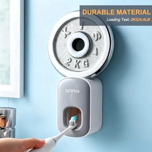 MOPMS Automatic Toothpaste Dispenser with Toothbrush Holder | Wall Mounted for Kids & Adults (Light Grey) thumbnail 3