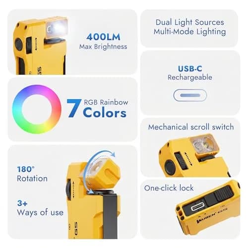 WUBEN G5 EDC Rechargeable Flashlight 400 Lumens | Compact Mini Pocket LED Torch with RGB, Magnetic Base, Type-C Charging thumbnail 3