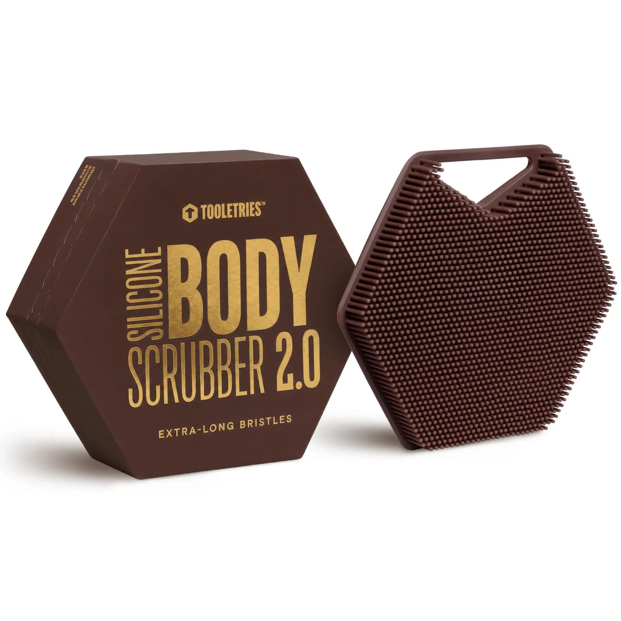 TOOLETRIES Silicone Body Scrubber 2.0 | Deep Cleaning & Exfoliation with Longer Bristles — Chocolate