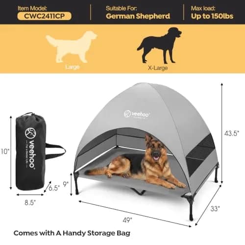 Veehoo Elevated Outdoor Dog Bed with Canopy & Cooling Shade 49" x 33" x 43.5" | Heavy Duty 150lb Capacity thumbnail 4