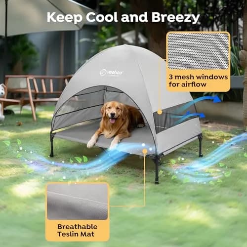 Veehoo Elevated Outdoor Dog Bed with Canopy & Cooling Shade 49" x 33" x 43.5" | Heavy Duty 150lb Capacity thumbnail 3