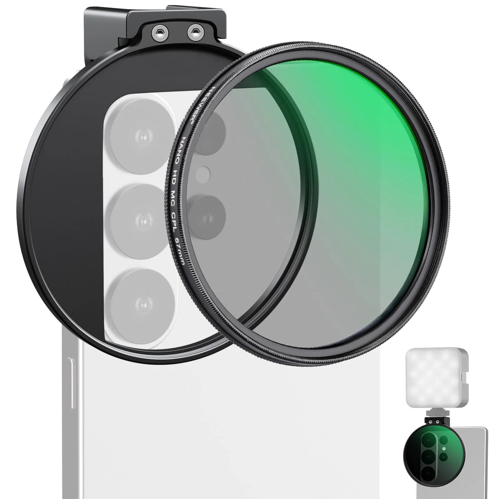 NEEWER 67mm Phone CPL Filter with Cold Shoe Clip & HD Glass | 67mm Thread Mount for Smartphones - main product image