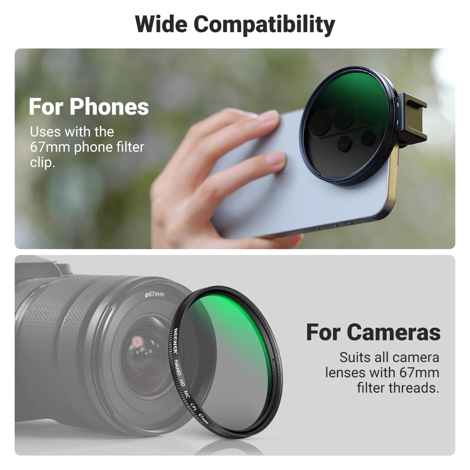 NEEWER 67mm Phone CPL Filter with Cold Shoe Clip & HD Glass | 67mm Thread Mount for Smartphones - view 6