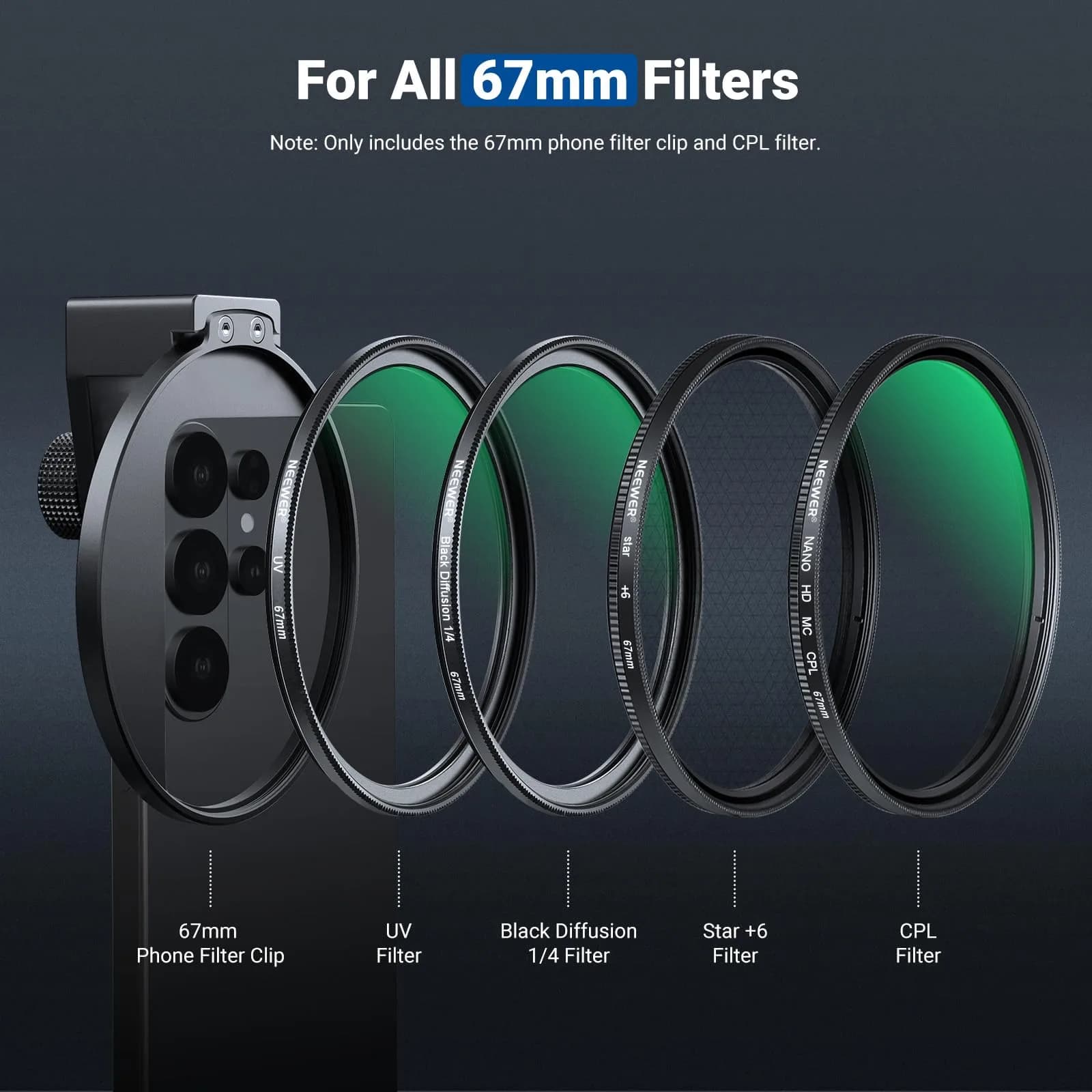 NEEWER 67mm Phone CPL Filter with Cold Shoe Clip & HD Glass | 67mm Thread Mount for Smartphones - view 7