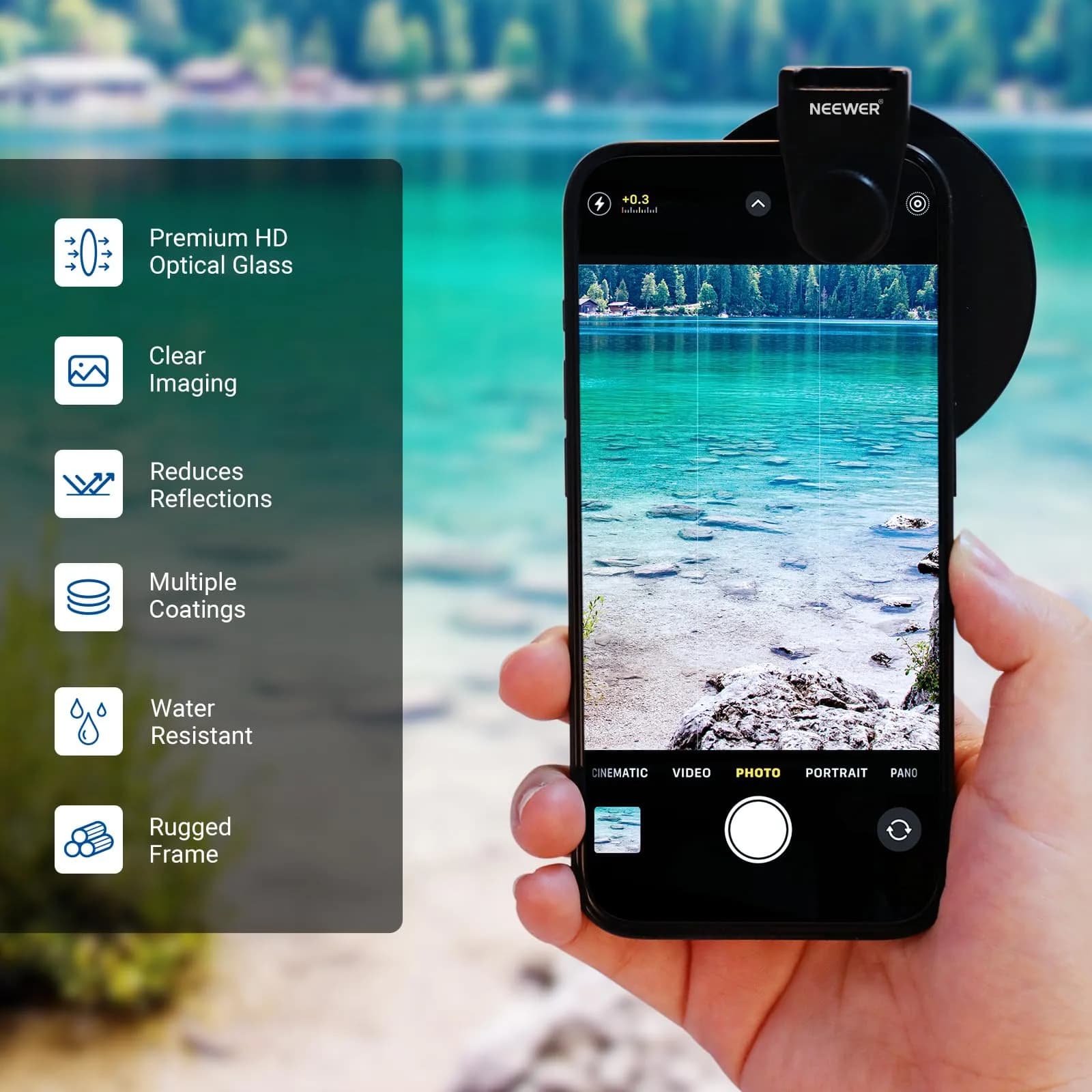 NEEWER 67mm Phone CPL Filter with Cold Shoe Clip & HD Glass | 67mm Thread Mount for Smartphones - view 3