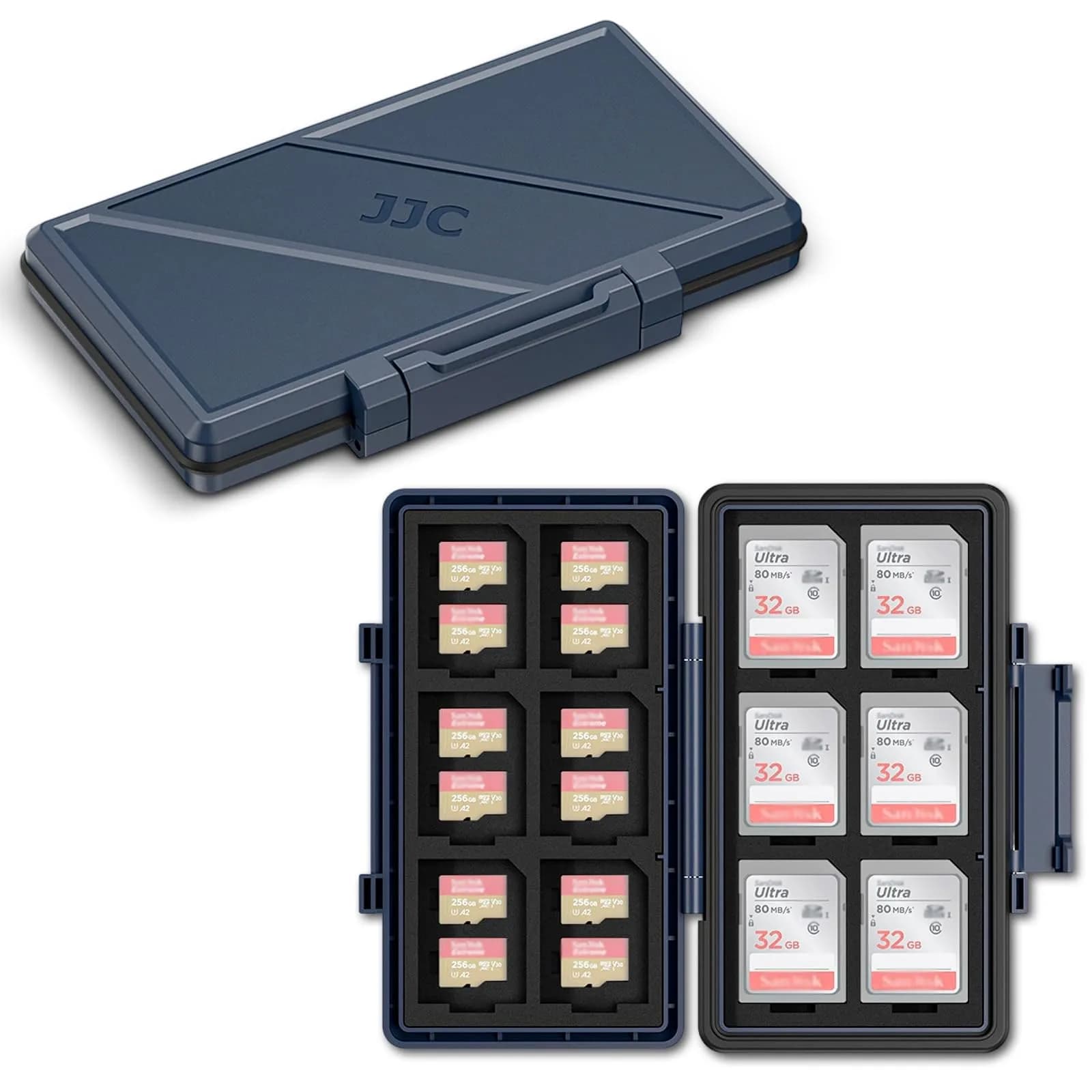 JJC Navy Blue Memory Card Case for 12 SD + 24 Micro SD Cards | Water-Resistant & Anti-Shock Holder