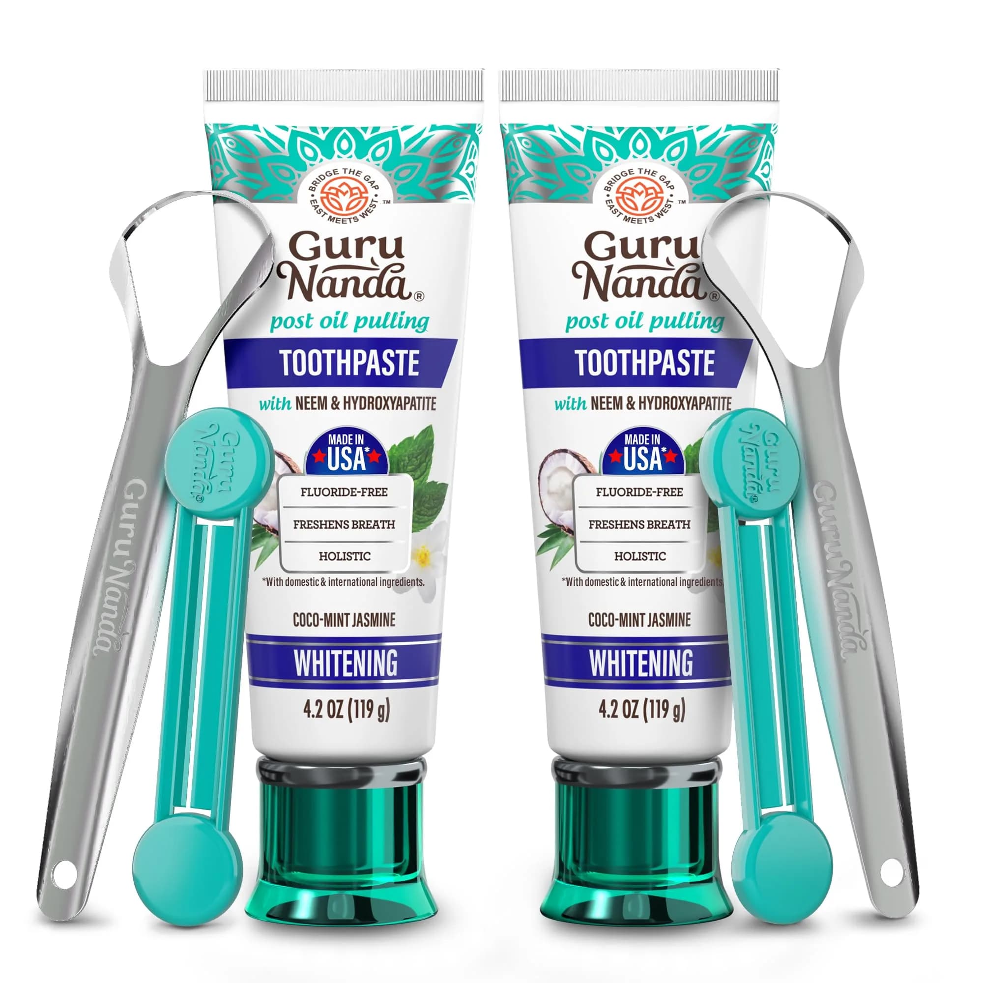 GuruNanda Hydroxyapatite Toothpaste with Neem & Vitamins 16.8oz (2x4.2oz) | Dentist-Recommended for Enamel Health — 4.2 Ounce