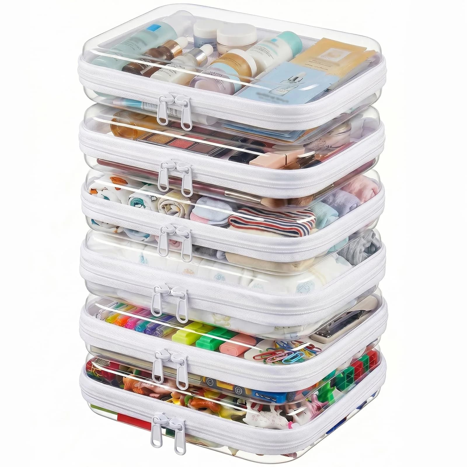 CarryEpic Clear Hard Shell Zipper Cases (6 Medium Packs) | TSA Approved Travel Organizer