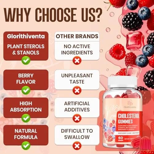 Glorithiventa Cholesterol Supplement with Plant Sterols & Stanols, Mixed Berry Flavor, 180 Counts | Vegan & Allergen-Free thumbnail 5