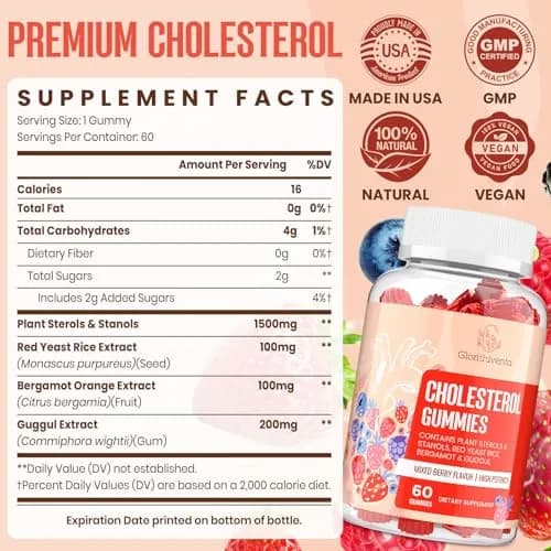 Glorithiventa Cholesterol Supplement with Plant Sterols & Stanols, Mixed Berry Flavor, 180 Counts | Vegan & Allergen-Free thumbnail 7