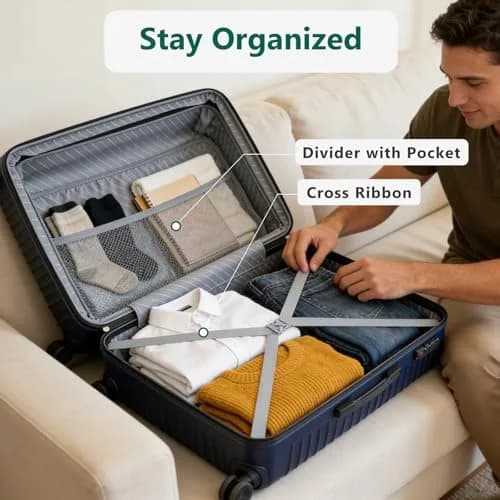 FurniEdge 24 Inch Checked Luggage - Expandable Hardside Suitcase with 360° Spinner Wheels, TSA Lock, Airline-Approved Durable ABS for Travel & Business thumbnail 5