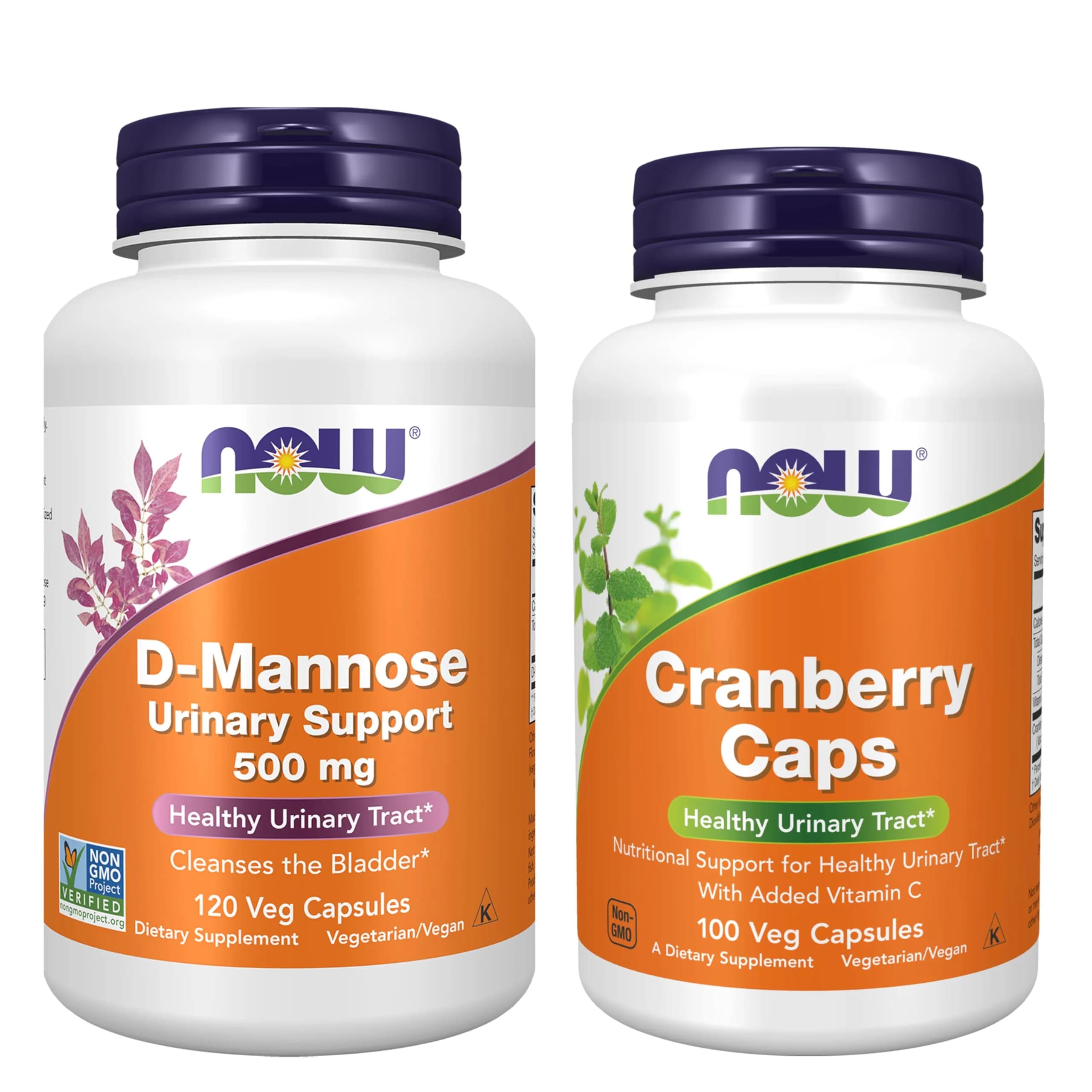 NOW Foods D-Mannose 500 mg 120 Veg Capsules | Healthy Urinary Tract Support with Non-GMO Verified Formula — Bundle (D-Mannose + Cranberry)