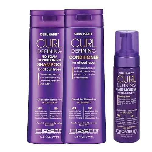 GIOVANNI Curl Habit Trio – Curly Hair Shampoo, Conditioner & Mousse, 11.33 Fl Oz (3 Pack) | Hydrates & Defines thumbnail 1