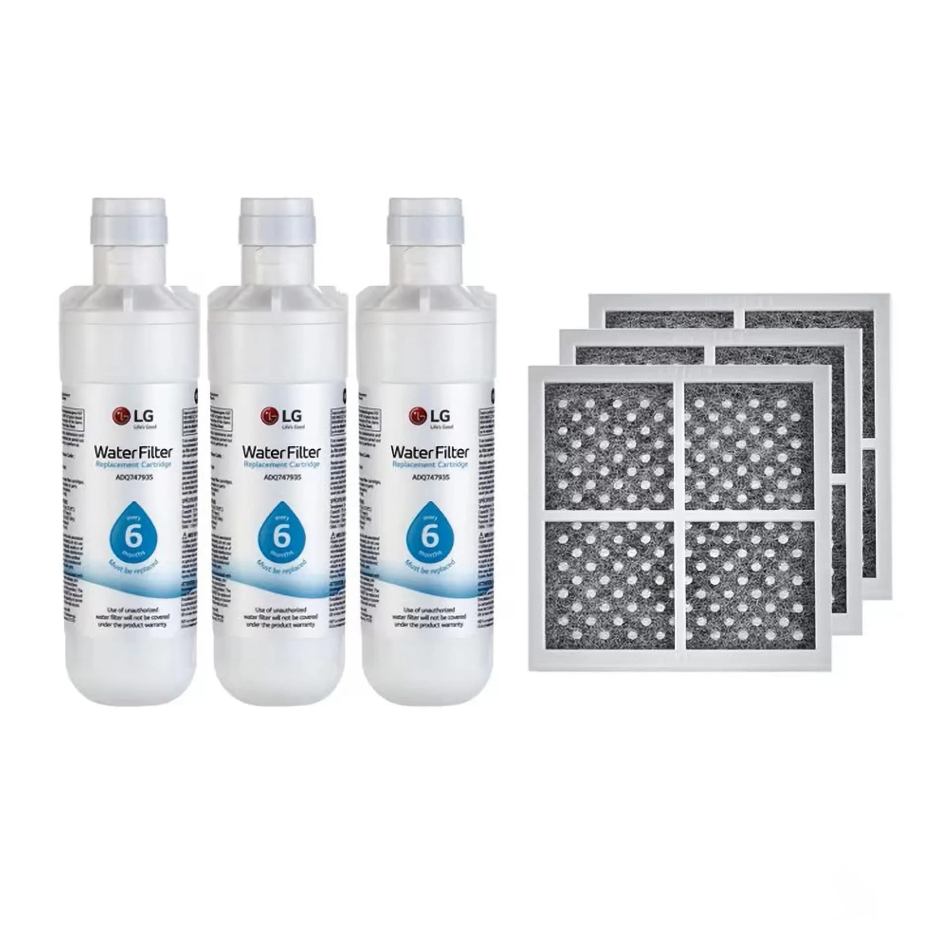 LG LT1000P3 & LT120F 3-Pack Bundle | Replacement Refrigerator Water & Air Filters | 200 Gallon Water Filter Capacity (NSF42, NSF53, NSF401) — 3-Pack