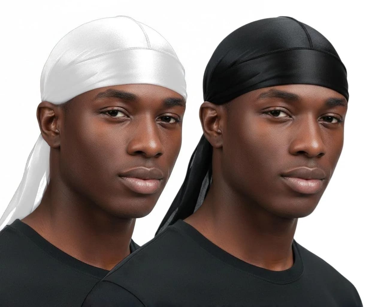 COCOSILK Silky Satin Durag Cap Black + White | Lightweight & Breathable Headwrap for Waves - main product image