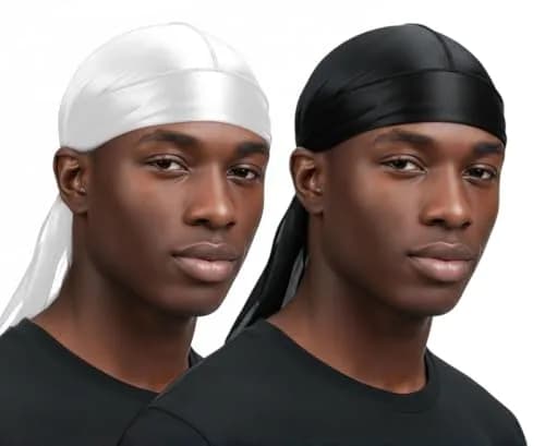 COCOSILK Silky Satin Durag Cap Black + White | Lightweight & Breathable Headwrap for Waves thumbnail 1