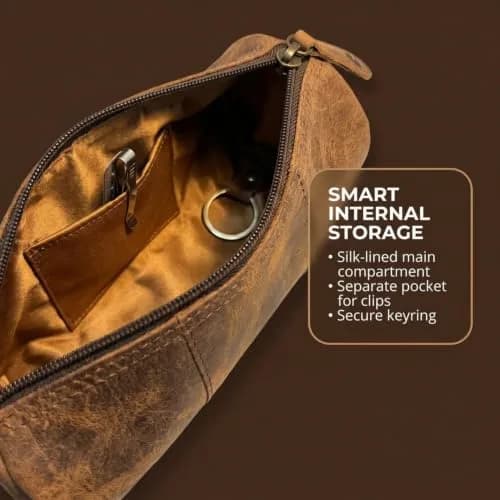 moonster Full-Grain Buffalo Leather Pen Case, 8x4 Inch | Handmade Vintage Pencil Pouch with Zipper & Compartments thumbnail 5
