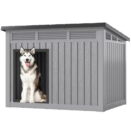 Fancyango Outdoor Dog House for Large Dogs | Weatherproof XL Dog Shelter (Deep Grey, 42.8" L x 33" W x 31.5" H) thumbnail 1