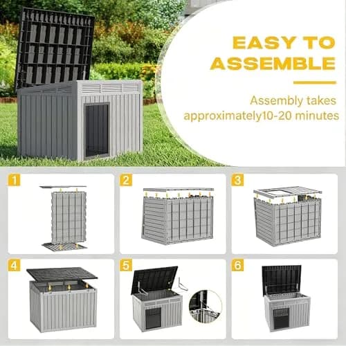 Fancyango Outdoor Dog House for Large Dogs | Weatherproof XL Dog Shelter (Deep Grey, 42.8" L x 33" W x 31.5" H) thumbnail 4