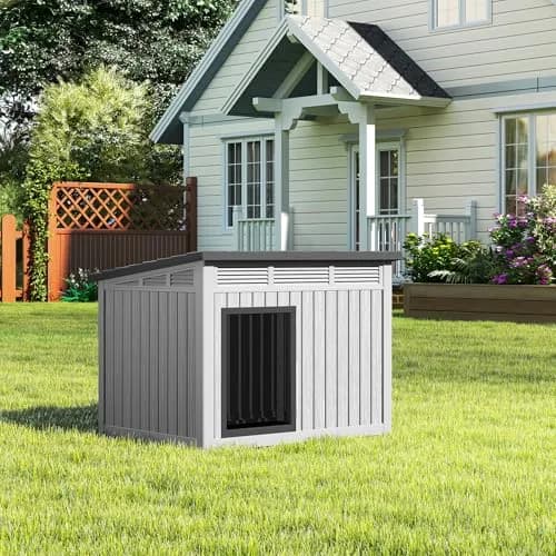 Fancyango Outdoor Dog House for Large Dogs | Weatherproof XL Dog Shelter (Deep Grey, 42.8" L x 33" W x 31.5" H) thumbnail 7