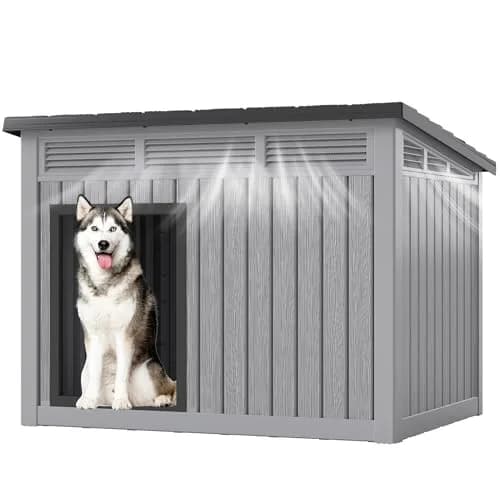Fancyango Outdoor Dog House for Large Dogs | Weatherproof XL Dog Shelter (Deep Grey, 42.8" L x 33" W x 31.5" H) thumbnail 2
