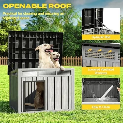 Fancyango Outdoor Dog House for Large Dogs | Weatherproof XL Dog Shelter (Deep Grey, 42.8" L x 33" W x 31.5" H) thumbnail 3