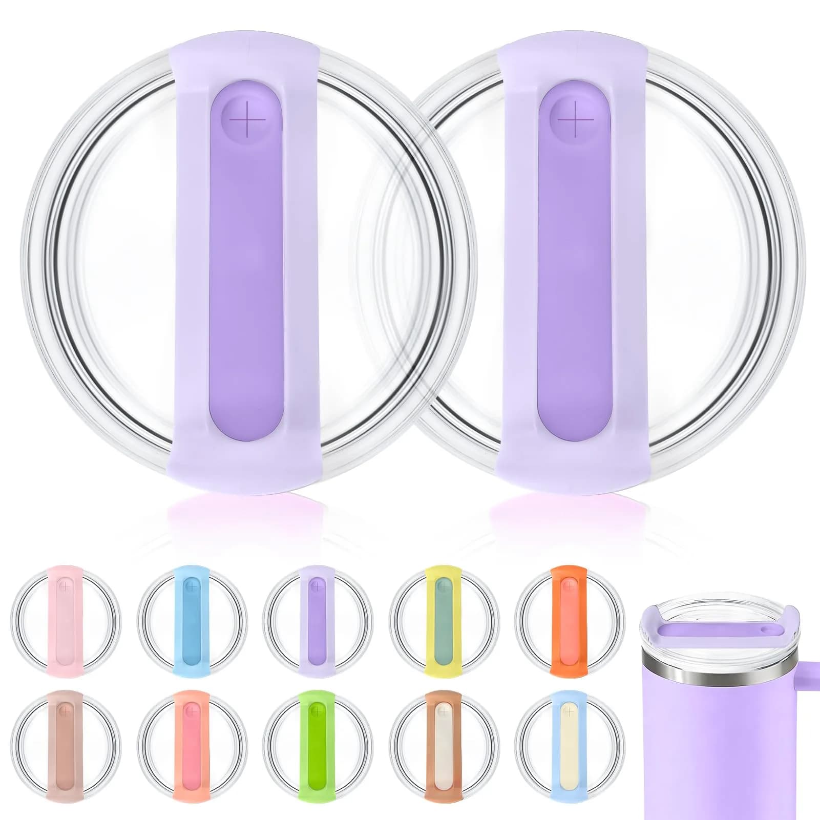 Horsdo 40oz Tumbler Lid - Clear Frosted Purple, Spill-Proof Replacement for Stanley Quencher 2.0 - main product image