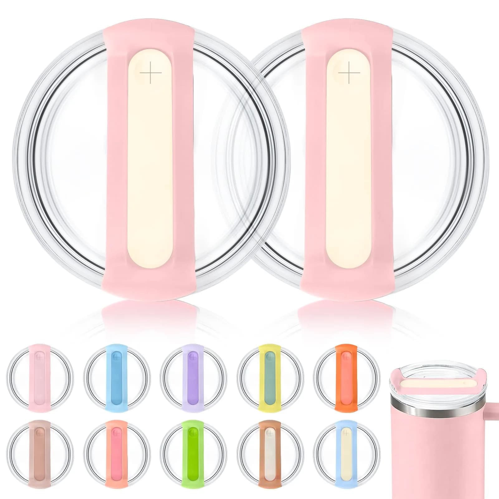 Horsdo 40oz Tumbler Lid - Clear Pink White - Spill-Proof Replacement for Stanley Quencher 2.0 - main product image