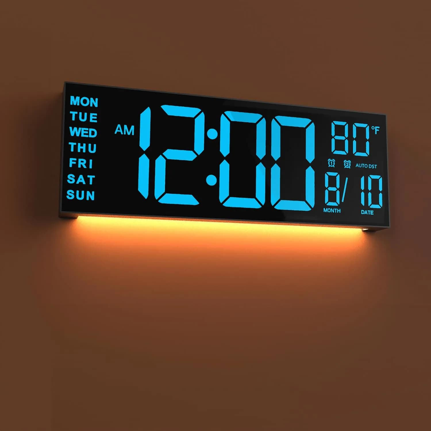 JALL Blue 13-inch Digital Wall Clock with Jumbo Display, Date, Day, Temperature, DST - main product image