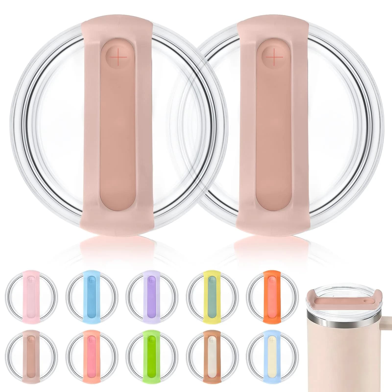 Horsdo 40oz Tumbler Lid - Clear Cameo Pink Replacement for Stanley Quencher 2.0 (2-Pack) - main product image