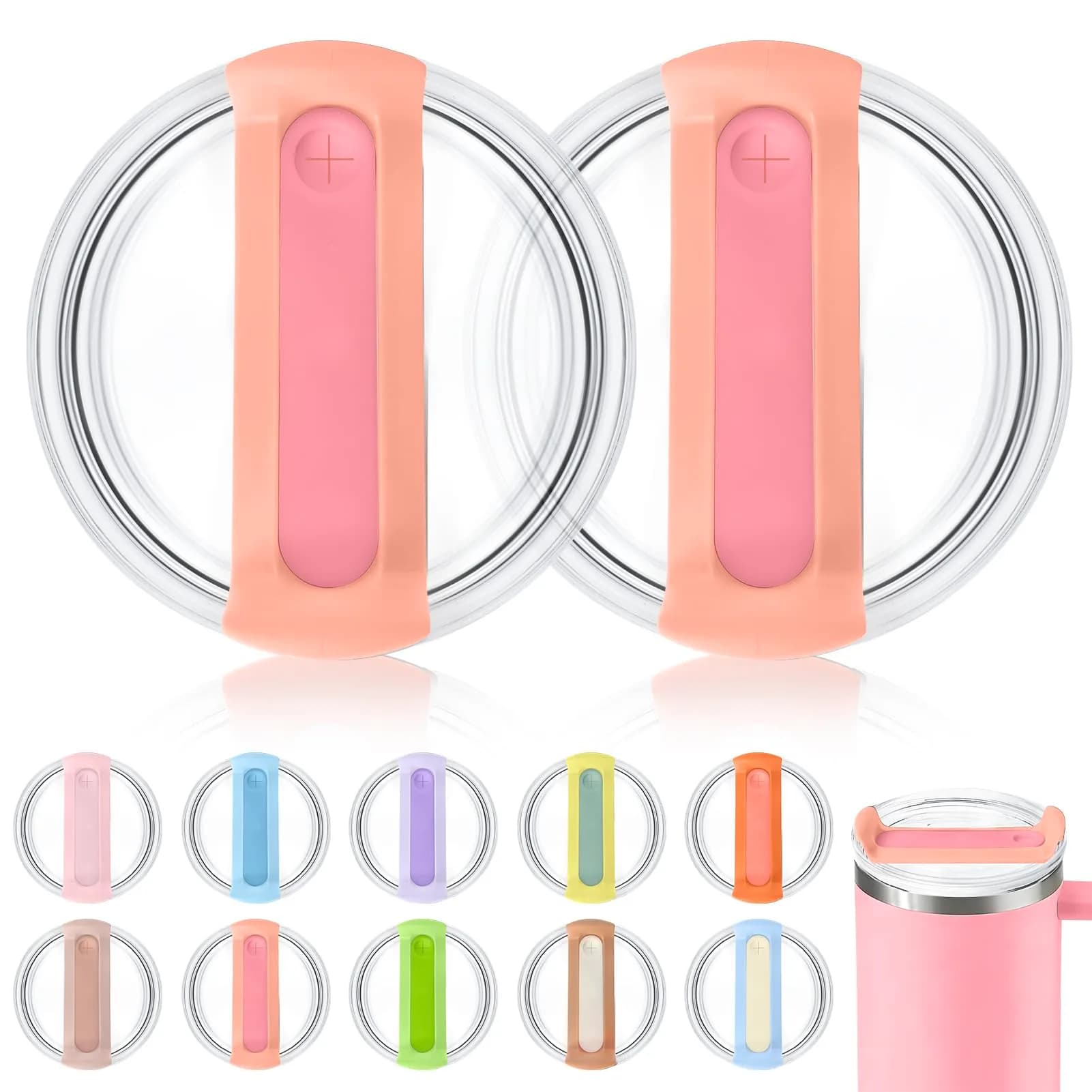 Horsdo 40oz Tumbler Lid - Clear Frosted Pink Replacement for Stanley Quencher 2.0 (2-Pack) - main product image