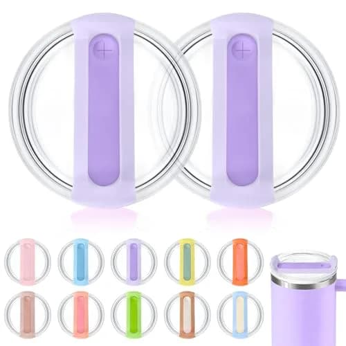Horsdo 40oz Tumbler Lid for Stanley Quencher 2.0 | Spill Proof Splash Resistant Replacement Cover (2-Pack, Clear Purple) thumbnail 1
