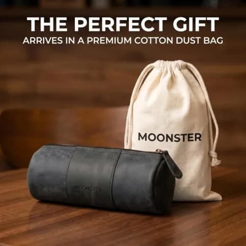 moonster Full-Grain Buffalo Leather Pen Case 20cm (8 inch) | Handmade Rustic Zipper Pouch with Linen Interior & Ruler thumbnail 7