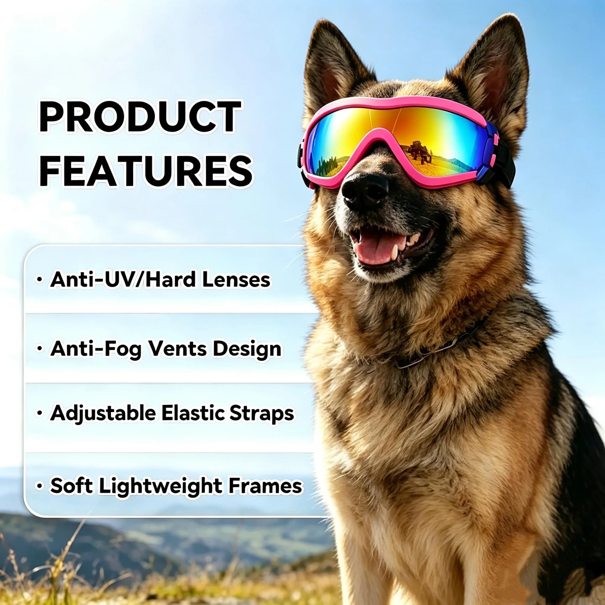 Enjoying Neon Pink Dog Goggles for Large Breeds | UV Protection, Windproof, Adjustable - view 3