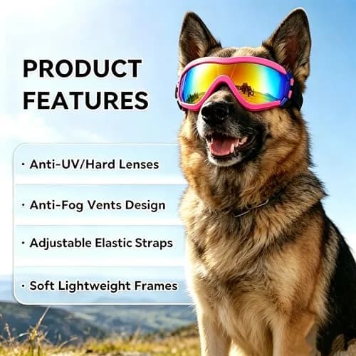 Enjoying Neon Pink Dog Goggles for Large Breeds | UV Protection, Windproof, Adjustable thumbnail 3