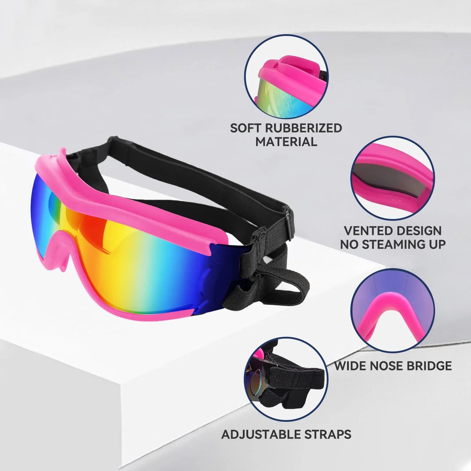 Enjoying Neon Pink Dog Goggles for Large Breeds | UV Protection, Windproof, Adjustable - view 4