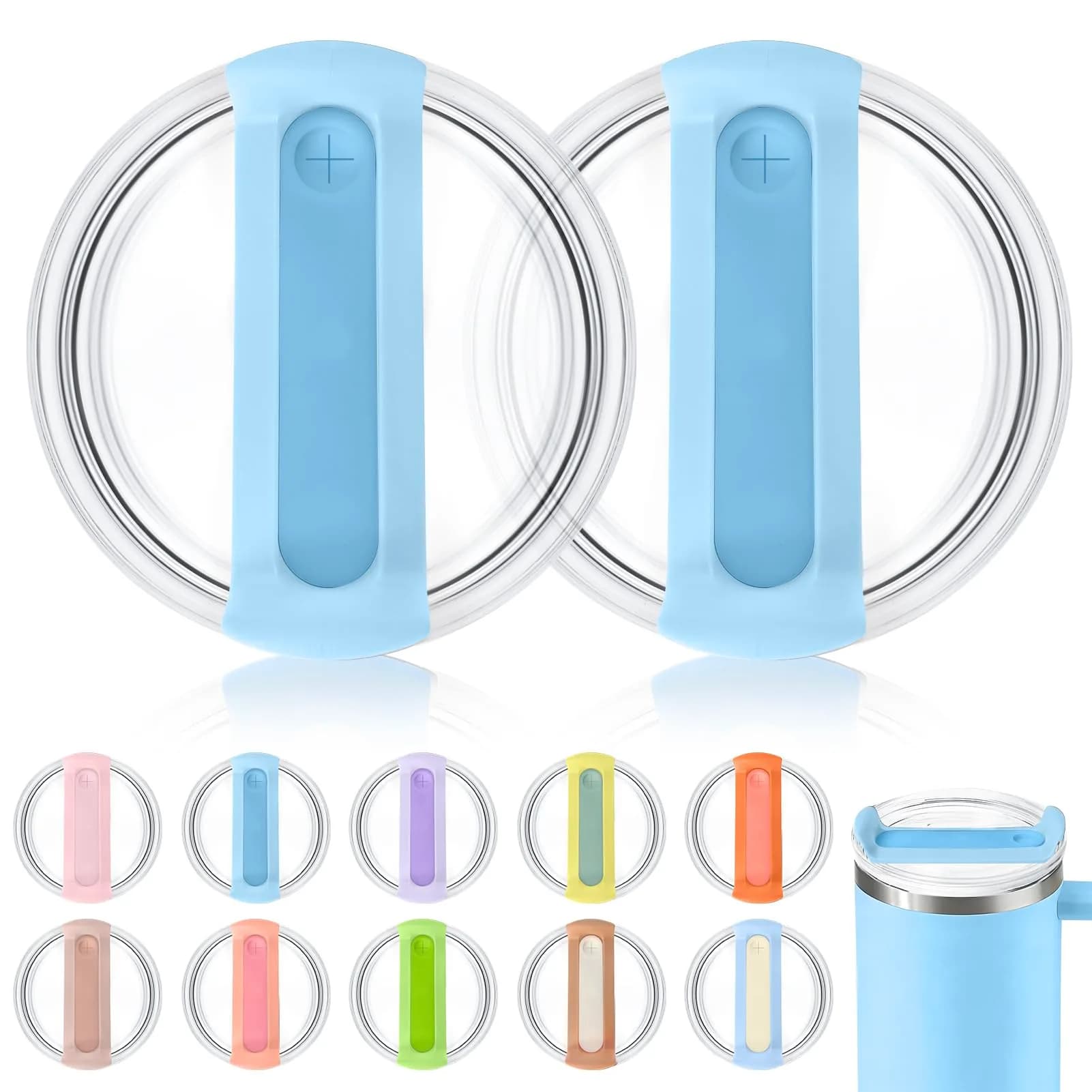 Horsdo 40oz Tumbler Lid - Clear Blueblue, Spill-Proof Replacement for Stanley Quencher 2.0 - main product image