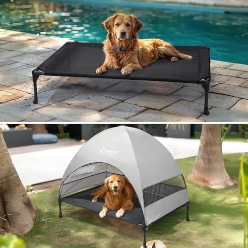 Veehoo Elevated Outdoor Dog Bed with Canopy & Cooling Shade 107cm x 76cm x 88cm | Holds 68kg thumbnail 6