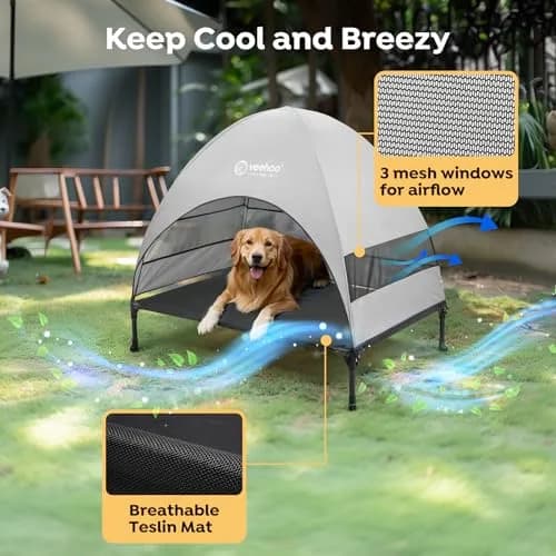 Veehoo Elevated Outdoor Dog Bed with Canopy & Cooling Shade 107cm x 76cm x 88cm | Holds 68kg thumbnail 3