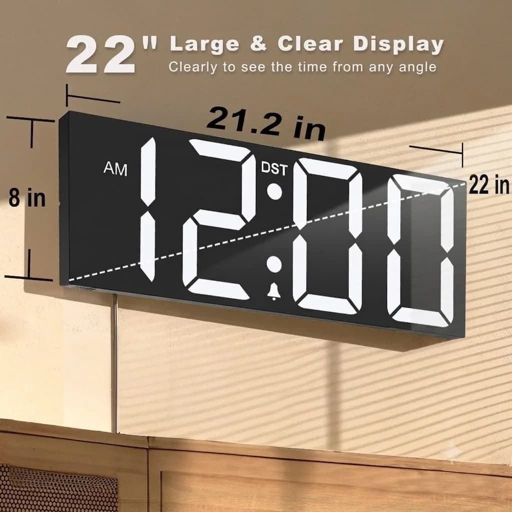 JALL 22-inch White Digital Wall Clock with Jumbo LED Display, Date, Day & Temperature - view 3