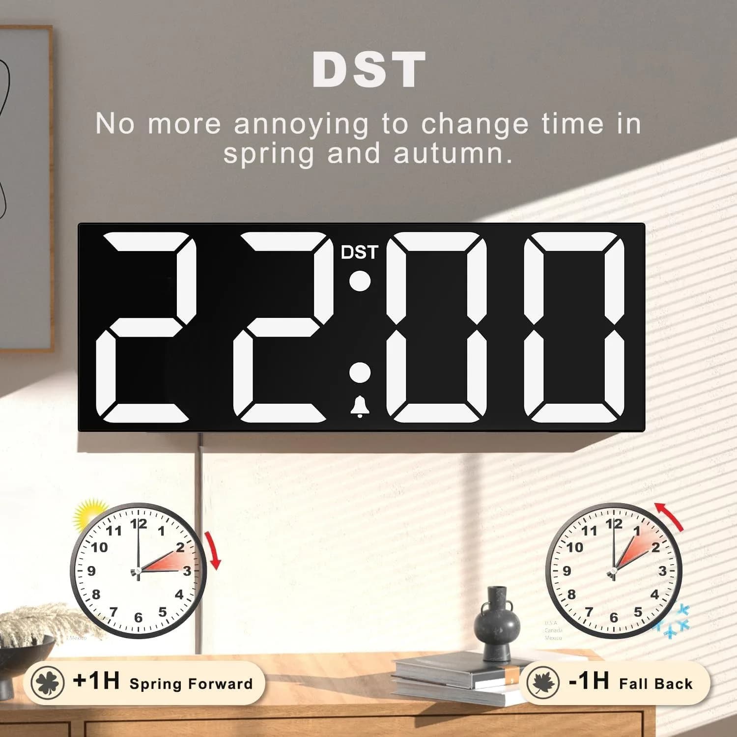 JALL 22-inch White Digital Wall Clock with Jumbo LED Display, Date, Day & Temperature - view 4
