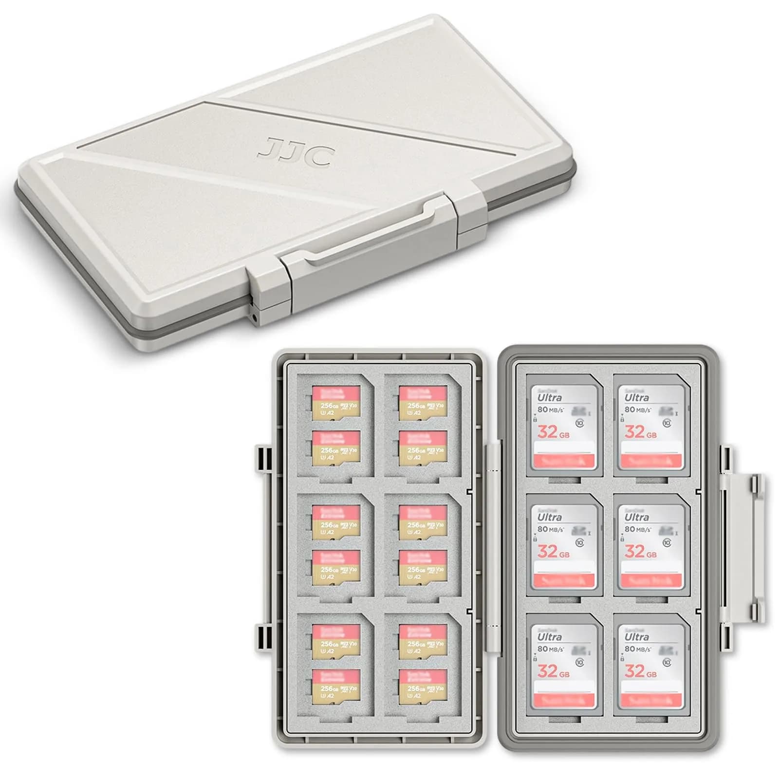 JJC Grey 36-Slot Memory Card Case | Water-Resistant & Anti-Shock for 12 SD + 24 Micro SD Cards - main product image