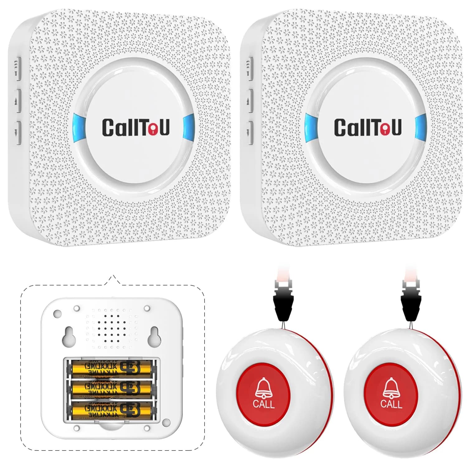 CallToU Wireless Caregiver Pager 2 Call Buttons + 2 Receivers | 500 ft Range, IP55 Water-Resistant - main product image