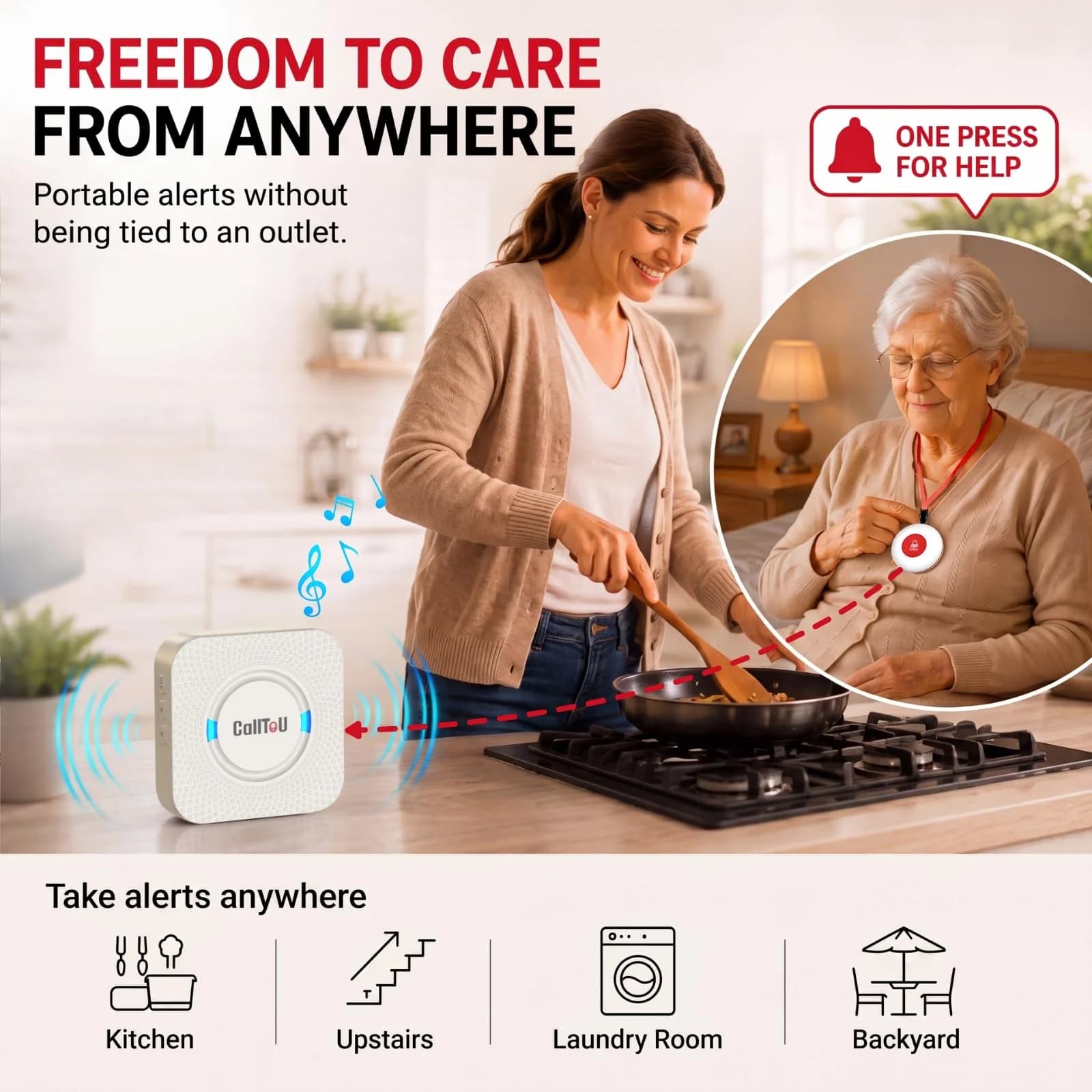 CallToU Wireless Caregiver Pager 2 Call Buttons + 2 Receivers | 500 ft Range, IP55 Water-Resistant - view 3