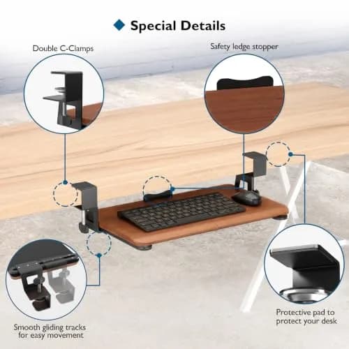 BONTEC Under Desk Keyboard Tray 20" x 11.8" | Space-Saving Ergonomic Platform thumbnail 4