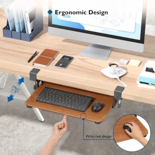 BONTEC Under Desk Keyboard Tray 20" x 11.8" | Space-Saving Ergonomic Platform thumbnail 3